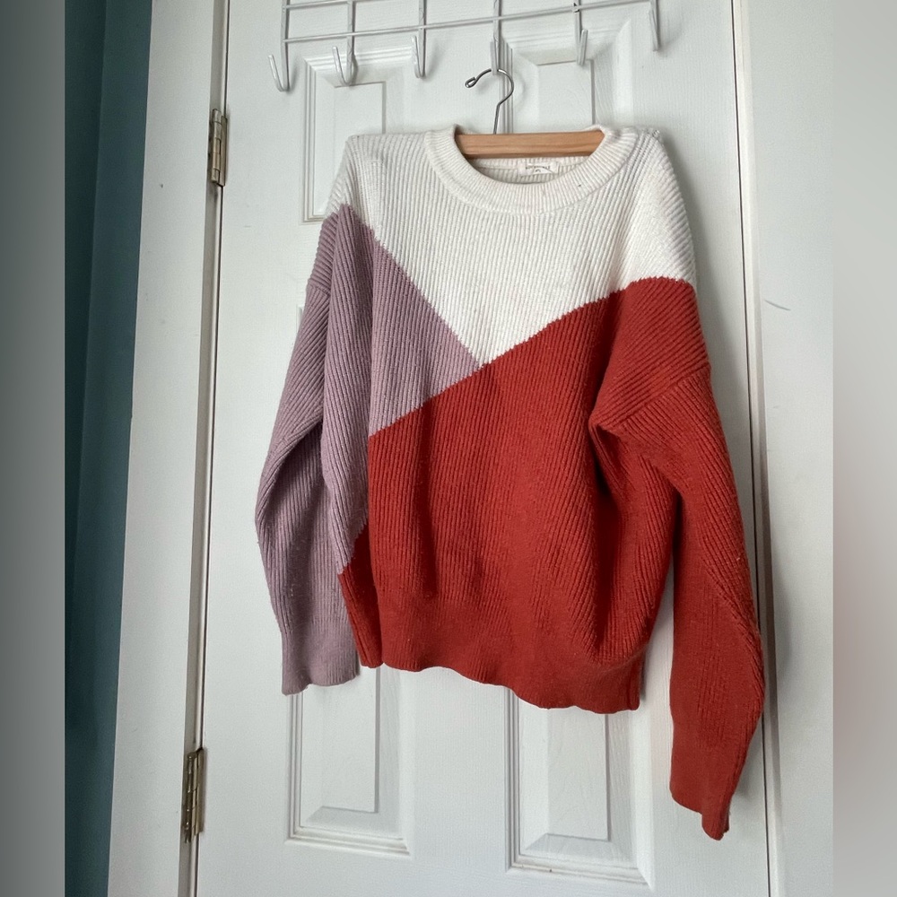 Diagonal Colorblock Pullover Sweater